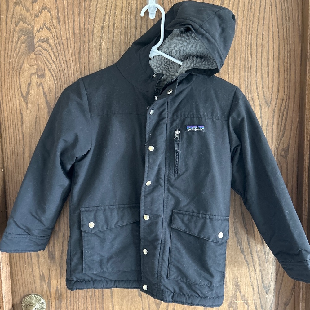 Patagonia Boys Inferno Jacket Size S Sherpa Lined Winter Coat Black
